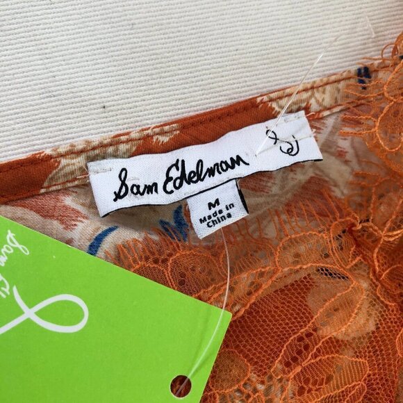 Sam Edelman Tank Top Medium V-Neck Lace Orange White Floral Fairycore NWT - Picture 2 of 10